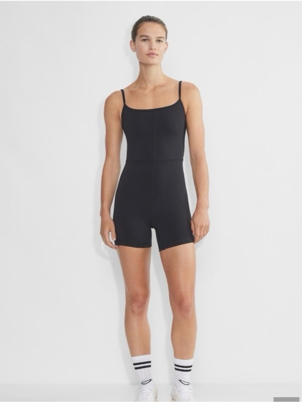 Aritzia Wilfred Free Black Scoop-Neck Cotton Stretch Romper